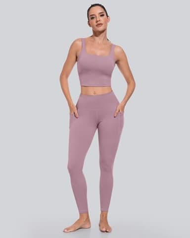 CHRLEISURE Leggings with Pockets for Women, High Waisted Tummy Control Workout Yoga Pants(5 Packs, 2Black,Gray,Navy, Pink, M) - Image 3
