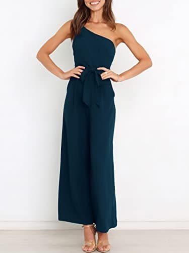 ANRABESS Women Summer Dressy Jumpsuits One Shoulder Sleeveless Casual Wide Leg Pants Romper Jumper 2025 Trendy Fall Outfits Navy Blue Medium - Image 4