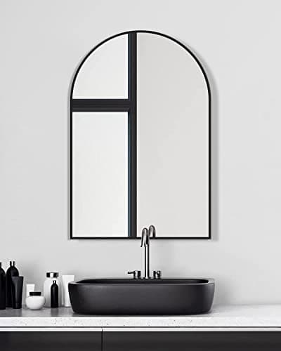 TinyTimes 20"x30" Arched Wall Mirror, Vanity Mirror, with Metal Frame, for Bathroom, Bedroom, Entryway, Modern & Contemporary Wall Mirror - Black - Image 1