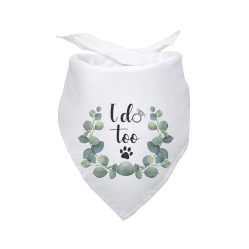 I Do Too Wedding Dog Bandana - Bridal Party Engagement Photo Prop Pet Scarf Accessory - White Wedding Bandana for Dog Lovers Owner Gift - Image 1