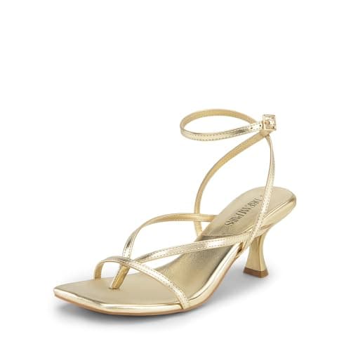 DREAM PAIRS Women's kitten Low Strappy Lace Up Heels Open Square Toe Thong Ankle Strap Heels Sexy Fashion Comfort Dress Shoes Party Sylvestra Pumps Heeled Sandals,Size 8.5,Gold-Pu,SDHS2405W - Image 1