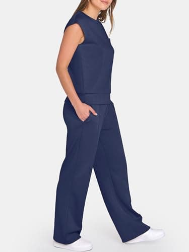 ANRABESS Two Piece Sets for Women Summer Sleeveless Sweatsuits Wide Leg Casual Lounge Set Matching Vacation Travel Outfits Large - Image 4