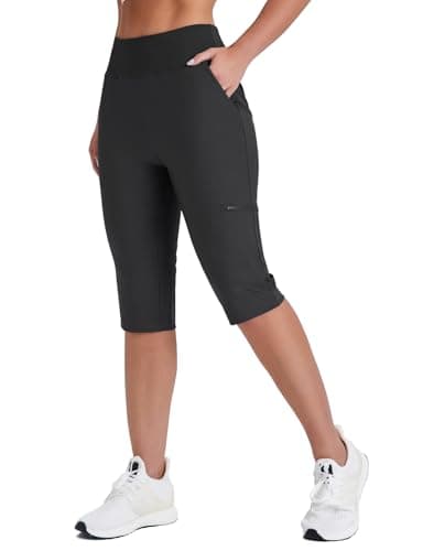 Emlovm Petite Capris for Women Petite Length Golf Capri Pants Below The Knee Shorts Quick Dry Long Hiking Shorts Knee Length with Zipper Pockets Black Large - Image 1