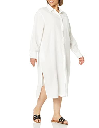 The Drop Women's Fiona Relaxed Linen Midi Shirt Dress, White, M - Image 4