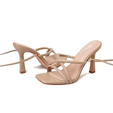Mostrin Nude Strappy Heels for Women Lace Up Heels Tie Up Stiletto Heeled Sandals Square Open Toe High Heels for Prom, Party and Weddings Size 6 - Image 6