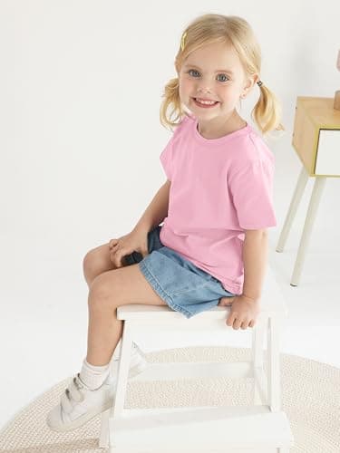 Poroka Baby and Toddler Girls Short Sleeve T-Shirts Cotton Crewneck Shirts Basic Solid Tees Summer Casual Tops, Multipack - Image 6
