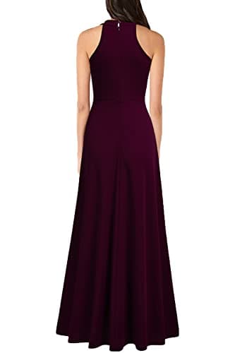 MUSHARE Women's Halter Neck Sexy Split Cocktail Party Maxi Long Formal Dress Burgundy - Image 2