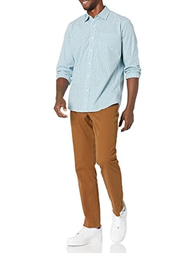 Amazon Essentials Men's Regular-Fit Long-Sleeve Casual Poplin Shirt, Blue Green Checked, Large - Image 5