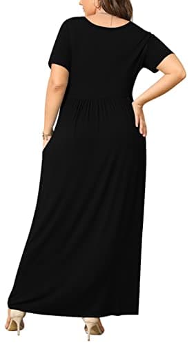 BISHUIGE Plus Size Maxi Dresses for Women Summer Casual Short Sleeve Long Dress with Pockets XL-6XL 6X-Large, Black - Image 3