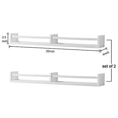 Austin yan White Nursery Bookshelves Wall Mounted, 32inch,Wood Floating Wall Bookshelf for Kids,Hanging Shelf for Baby Nursery Room Decor,Set of 2,Pine - Image 3