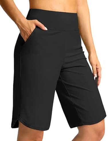 G Gradual Women's High Waisted Swim Board Shorts 11" Knee Length Beach Swimming Long Shorts for Women with Pockets Liner(Black,XXL) - Image 1