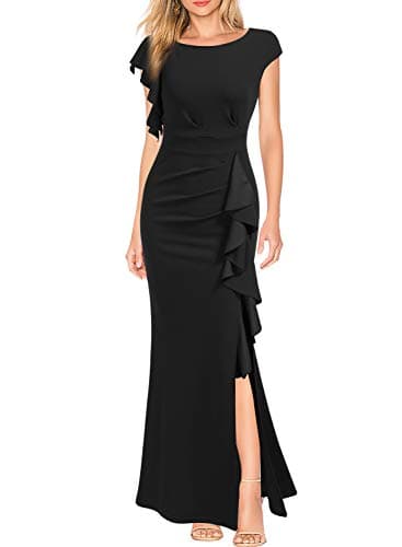 WOOSEA Women's Split Bodycon Mermaid Evening Cocktail Long Dress Black - Image 1