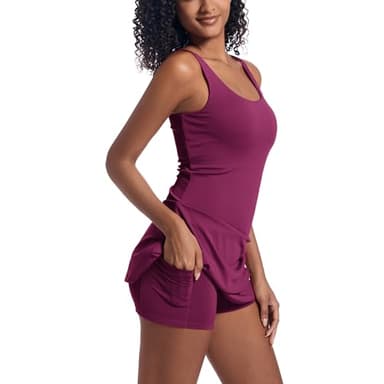Tennis Dress for Women with Built-in Shorts & Pockets Athletic Golf Dress for Exercise Sports, Red, XS - Image 3