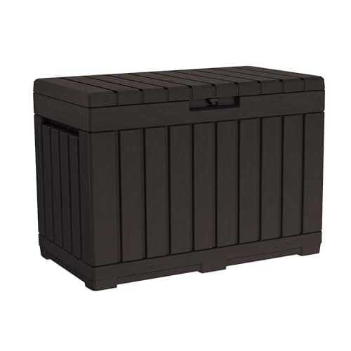 Keter Kentwood 50 Gallon Resin Deck Box-Organization and Storage for Patio Cushions, Throw Pillows and Garden Tools, Brown - Image 1