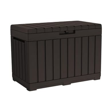 Keter Kentwood 50 Gallon Resin Deck Box-Organization and Storage for Patio Cushions, Throw Pillows and Garden Tools, Brown - Image 1