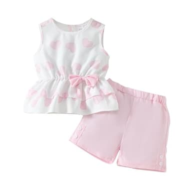 Kids Girl Clothes Heart Print Sleeveless Top and Shorts Baby Girl Summer Outfits Short Set(5-6T) - Image 1