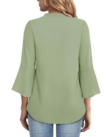 Gaharu Women Shirts for Work: XL Lime Green 3/4 Ruffle Sleeve Summer Tops - Office Blouses - Junior Business Tops Attire - Image 4