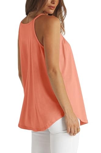 WIHOLL Loose Tank Tops for Women Casual Summer Camisole Halter Tops Curved Hem Coral S - Image 5