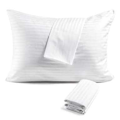 FAUNNA 600TC 100% Cotton Pillow Protectors, Queen Size (20x30), 4 Pack, Oeko-TEX Certified, Hotel Grade Pillow Cover with Silent Zipper, Zip Up Pillow Cases, White - Image 1