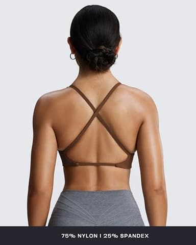 Aoxjox Women's Workout Sports Bras Fitness Backless Padded Sienna Low Impact Bra Yoga Crop Tank Top (Dark Brown, Medium) - Image 3
