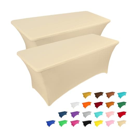 IVAPUPU 2 Pack 6FT Table Cloth for Rectangular Fitted Events Stretch Champagne Table Covers Washable Spandex Tablecloth Protector for Party, Wedding, Cocktail, Banquet, Festival - Image 1