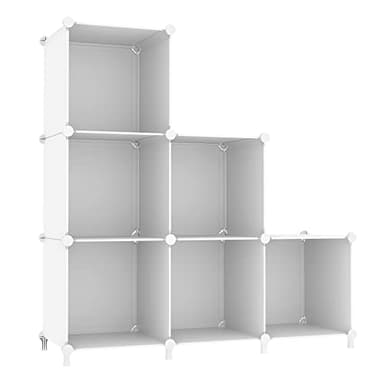 AWTATOS Cube Storage Organizer, Storage Cubes Shelves Bookshelf, 6 Cube Closet Organizers and Storage, DIY Stackable Plastic Clothes Organizer Shelving for Bedroom, Home, White - Image 1