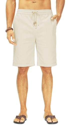 Janmid Men's Linen Shorts Casual Elastic Waist Drawstring Summer Beach Shorts Apricot 2XL - Image 2