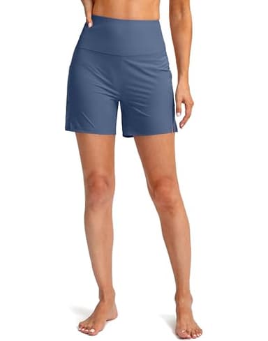G GRADUAL Women's 5" High Waisted Swim Board Shorts with Phone Pockets UPF 50+ Quick Dry Beach Shorts for Women with Liner(Dusty Blue,M) - Image 3