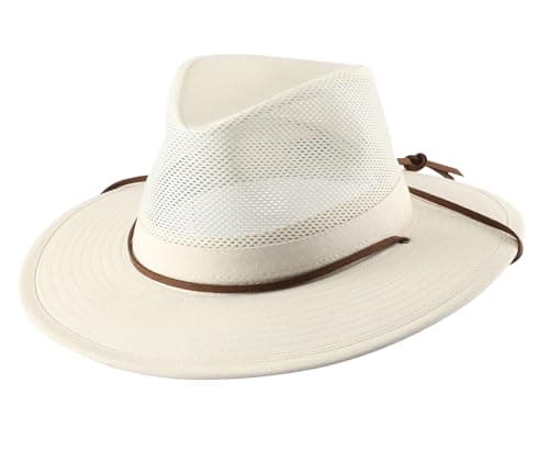 Home Prefer Cotton Wide Brim Fedora Sun Hats for Men Women UPF 50+ Sun Protection Cap for Summer Outdoor Beige 7 1/2 - Image 1