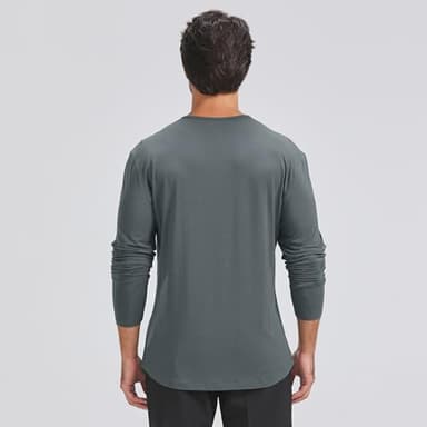 netdraw Men's Ultra Soft Bamboo Viscose T-Shirt Curve Hem Lightweight Cooling Long Sleeve Casual Basic Tee Shirt (Platinum/Oil Grey, Medium) - Image 5