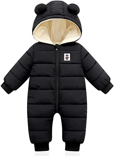 XMWEALTHY Baby Snowsuit Infant Toddler Newborn Cute Winter Coat Jacket Warm Long Sleeve Baby Bunting 0-6 Months Unisex Black - Image 1