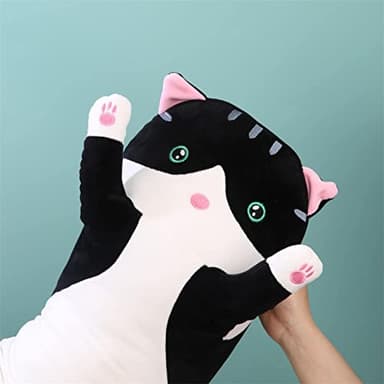 Giant Cat Pillow Plush Cartoon Kitty Sleeping Hugging Pillow, Cuddly Soft Long Kitten Body Pillow Doll Cat Cushion Toy for Kids Girlfriend (Black, 90cm/35.4inch) - Image 5