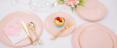 YOUBET 125PCS Pink Plastic Plates - Pink Disposable Plates With Gold Rim - Pinks and Gold Plates Include 25 Dinner Plates, 25 Dessert Plate, 75 Cutlery for Party Wedding Birthday - Image 9