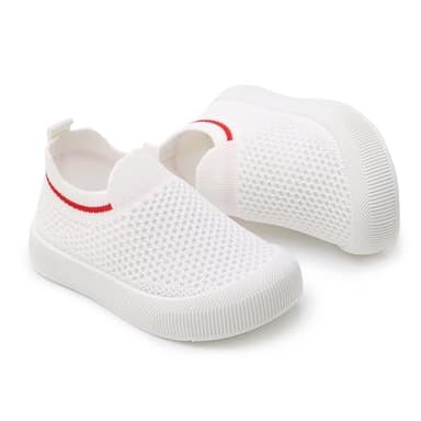 RVROVIC Toddler Boys Girls Sneakers Lightweight Slip on Shoes Kids Breathable Non-Slip Walking Shoes 1-3 Yrs(7.5 M Toddler,A1-White) - Image 2