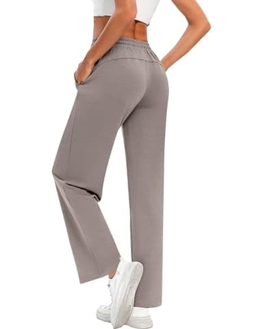 Locoowai 2 Pack Women Sweatpants Drawstring Waist Loose Yoga Baggy Joggers Casual Wide Leg Pants with Pockets(Medium,Black, Brown) - Image 3