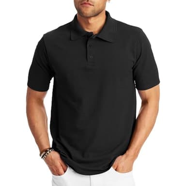 Hanes Mens Pique Short Sleeve Polo Shirt, Three-button Midweight For, Black, X-Large US - Image 1