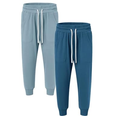 SPECIALMAGIC Women's Sweatpants Capri Pants Cropped Jogger Running Pants Lounge Loose Fit Drawstring Waist with Side Pockets Steel Blue+Ocean Bue X-Large - Image 1