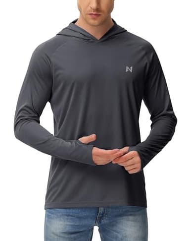 isnowood Sun Shirt UPF 50+ Men's Fishing Long Sleeve UV Protection Hoodie Hiking Rash Guard Swimming Running Light Blue Dark Grey - Image 1
