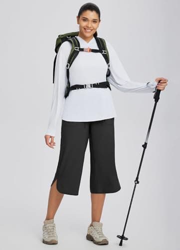 baleaf Women's Hiking Pants Capri Wide Leg Lightweight Pants Plus Size UPF50+ Quick Dry Casual Sweatpants Walking Black L - Image 6