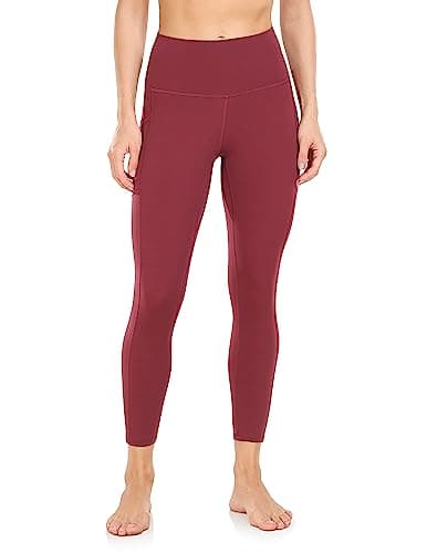 Colorfulkoala Women's High Waisted Yoga Capris 21" Inseam Leggings with Pockets(S, Wine Red) - Image 1