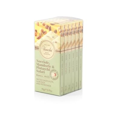 Venchi - Bundle of 6 White Chocolate with Salted Nuts Bars - with Hazelnuts, Pistachios and Almonds, 21.16 oz - 3.52oz each bar - Gluten Free - Family Pack - Image 1