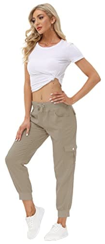 MoFiz Women's Cargo Pants Hiking Joggers Summer Lightweight Quick Dry Athletic Outdoor Sports Sweatpants Travel Casual Button Pockets Khaki XL - Image 6