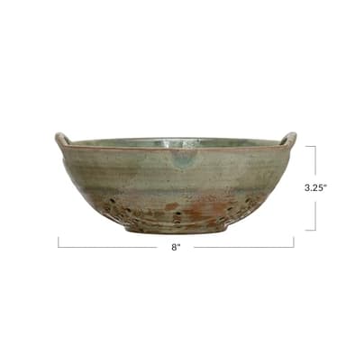 Creative Co-Op Stoneware Berry Bowl with Handles, Aqua Reactive Glaze - Image 3