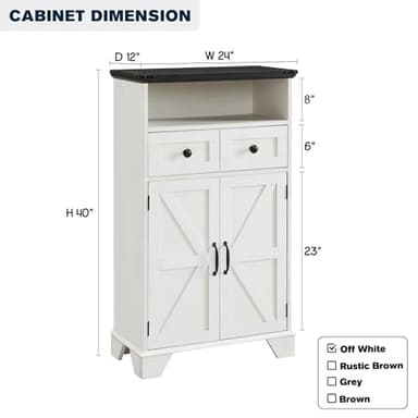 ACCOHOHO Bathroom Floor Cabinet, Farmhouse Storage Cabinet, 24" Wide Cabinet with Drawer, Adjustable Shelf, Barn Doors, Cabinets for Bathroom, Kitchen, Living Room, Off White - Image 2