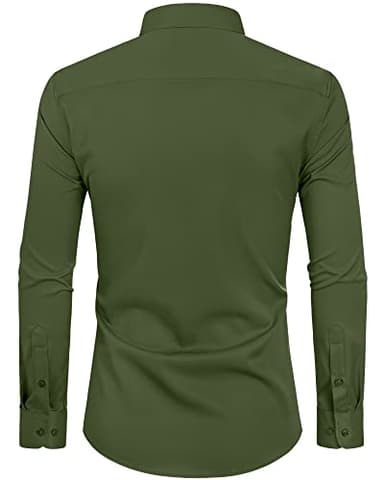 Alimens & Gentle Slim Fit Dress Shirts for Men Long Sleeve Stretch Stain Proof Wrinkle Free Button Down Shirts Formal Shirts Army Green - Image 3