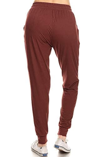 Leggings Depot Womens Relaxed fit Jogger Pants - Track Cuff Sweatpants with Pockets, Marsala, Medium - Image 3
