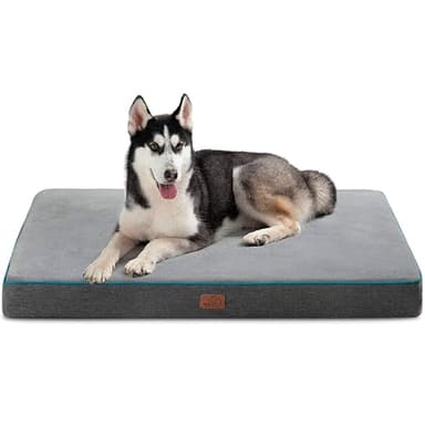 Bedsure Memory Foam Dog Beds Large Sized Dog - Orthopedic Pet Beds for Crate with Removable Washable Cover and Nonskid Bottom, Plush Flannel Fleece Top Pet Mat, Grey - Image 1