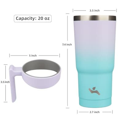 Konokyo 20 oz Tumbler with Handle and 2 Straw 2 Lid, Insulated Water Bottle Stainless Steel Vacuum Cup Reusable Travel Mug, Lavender Green - Image 3
