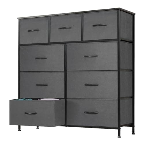 DUMOS Dresser for Bedroom, Dressers & Chests of Drawers Dresser Organizer, Wood Top Table Furniture with 9 Fabric Storage Tower Unit, Chest of Drawers for Closet, Living Room, Hallway, Porch - Image 1