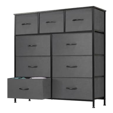 DUMOS Dresser for Bedroom, Dressers & Chests of Drawers Dresser Organizer, Wood Top Table Furniture with 9 Fabric Storage Tower Unit, Chest of Drawers for Closet, Living Room, Hallway, Porch - Image 1